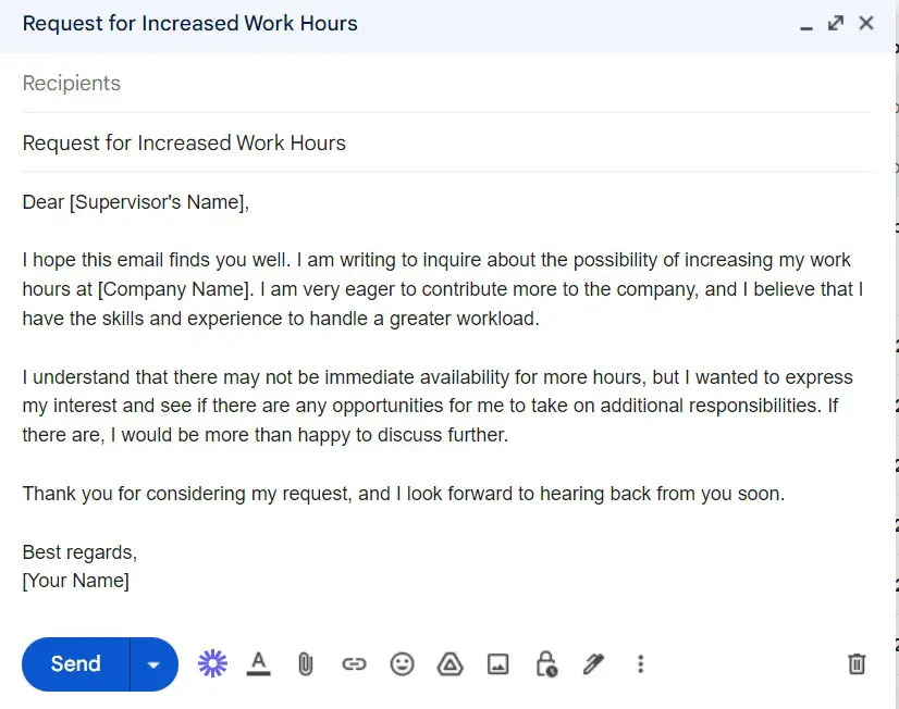 sample email asking for more hours at work