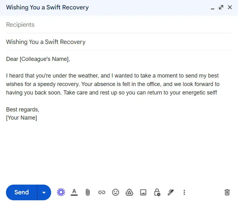 Get Well Soon email sample