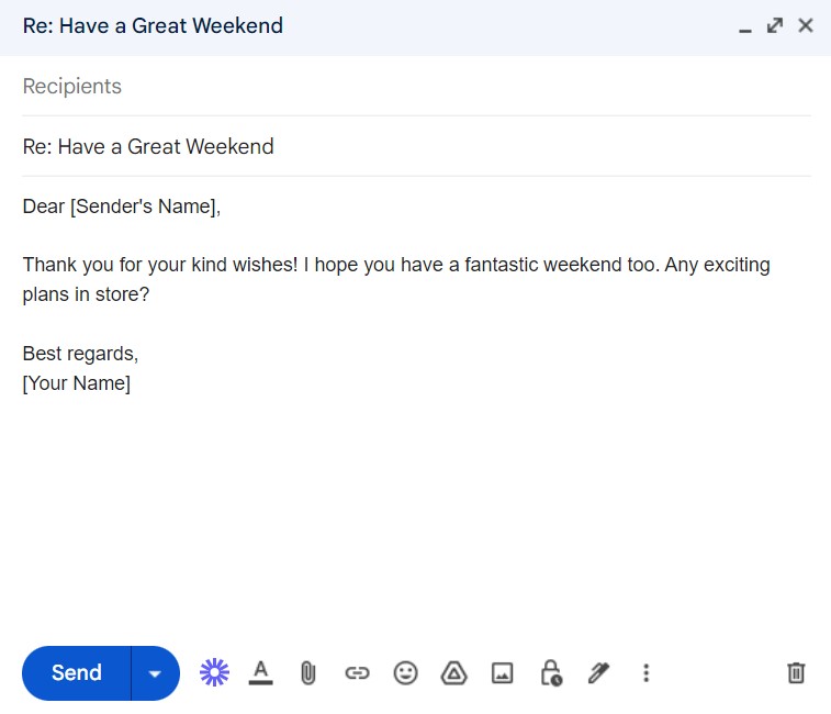 Response to “Have a Great Weekend” email sample