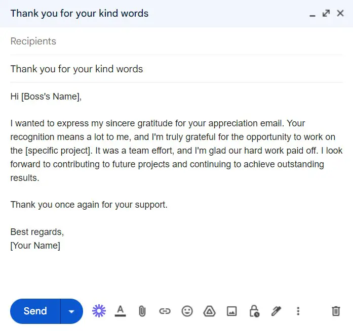 Sample reply to Appreciation Email From Your Boss