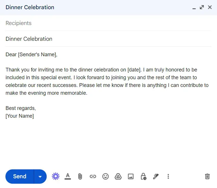 Thank You for the Invite email sample